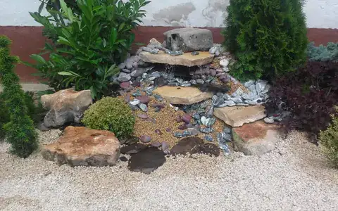 Mini sziklakerti csobogó örökzöldekkel